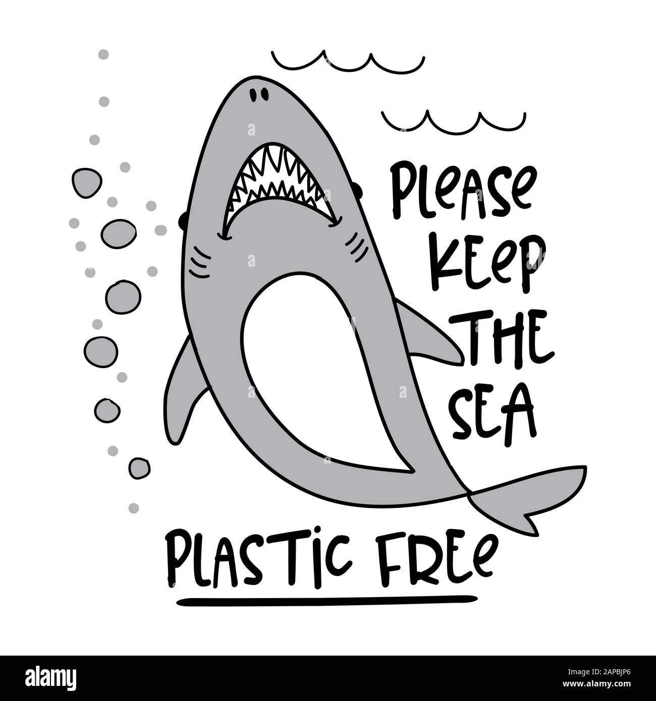 please keep the sea plastic free - text quotes and shark drawing. Lettering  poster or t-shirt textile graphic design. Eco style. No plastic. Go green  Stock Vector Image & Art - Alamy