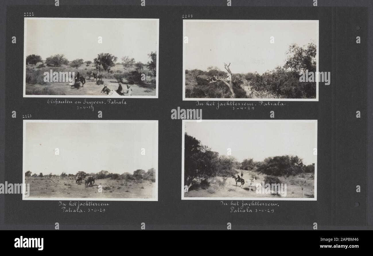 Photoalbum Fisherman: Third Karakoru expedition, 1929 Description: Album sheet with four photos with elephant hunting in Patiala Date: 1929/04/03 Location: India, Patiala Keywords: hunting, elephants, horses Stock Photo