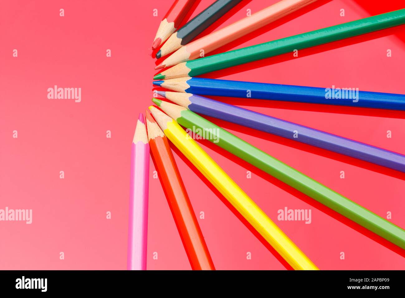 Colored pencils with a sharp point ready to draw and paint drawings