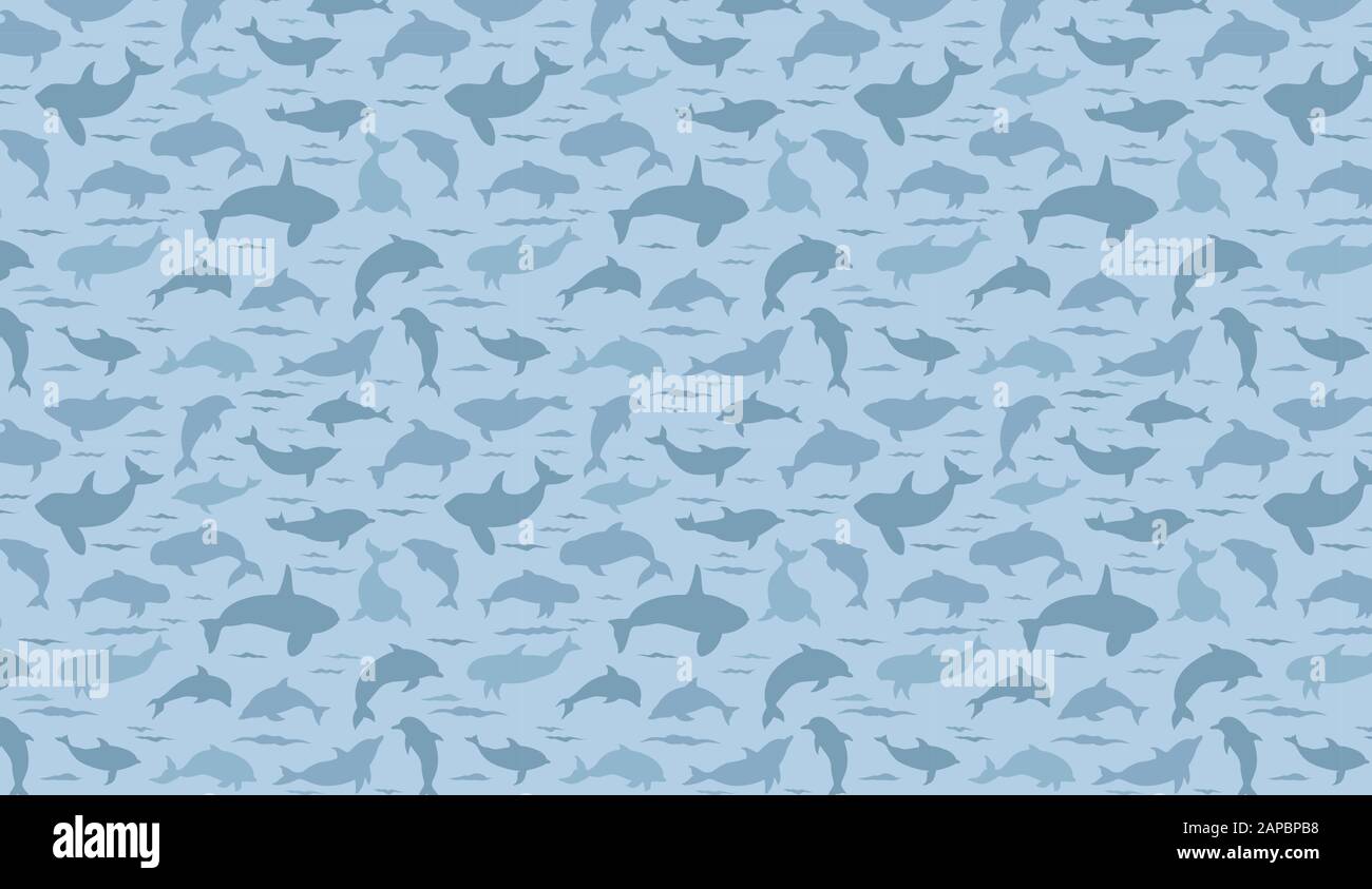 Dolphins seamless pattern. Marine mammals collection. Cartoon flat style design. Vector illustration Stock Vector