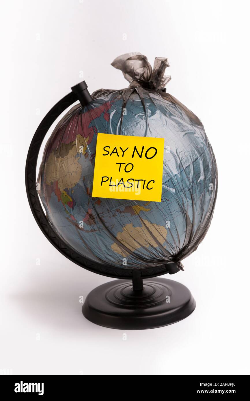 World globe in plastic bag isolated on white, Stock Photo