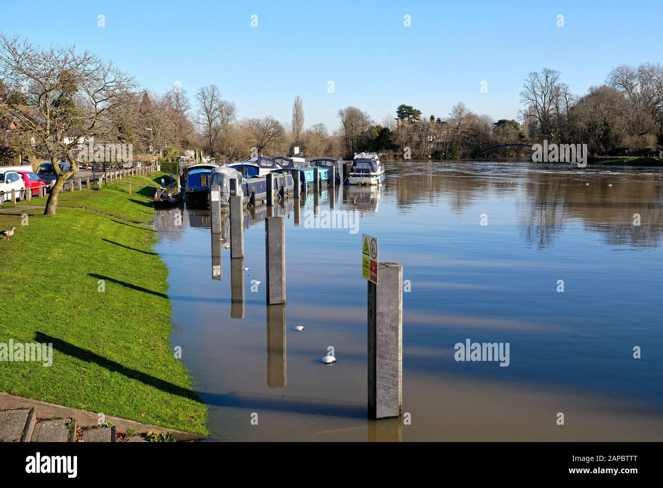 The River Thames at Shepperton on a sunny winters day, Surrey England UK Stock Photo