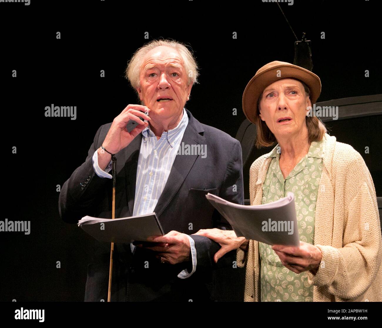 Michael Gambon (Mr Rooney) with Eileen Atkins (Mrs Rooney) in ALL THAT FALL by Samuel Beckett directed by Trevor Nunn at the Jermyn Street Theatre, London SW1 in 2012 Michael John Gambon, born in Cabra, Dublin in 1940, moved to London at the age of 6 and became a British citizen. Knighted in 1998. Multi-award-winner, including 3 Oliviers and 4 BAFTAs. Stock Photo