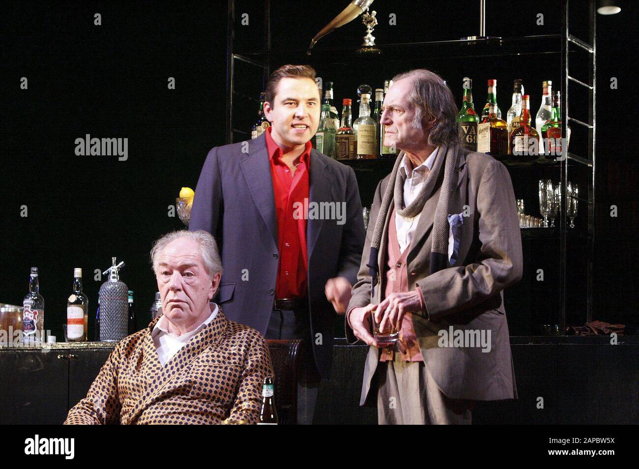 Michael Gambon (Hirst), David Walliams (Foster) and David Bradley (Spooner) in NO MAN'S LAND by Harold Pinter directed by Rupert Goold at the Duke of York's Theatre, London WC2 in 2008. Michael John Gambon, born in Cabra, Dublin in 1940, moved to London at the age of 6 and became a British citizen. Knighted in 1998. Multi-award-winner, including 3 Oliviers and 4 BAFTAs. Stock Photo