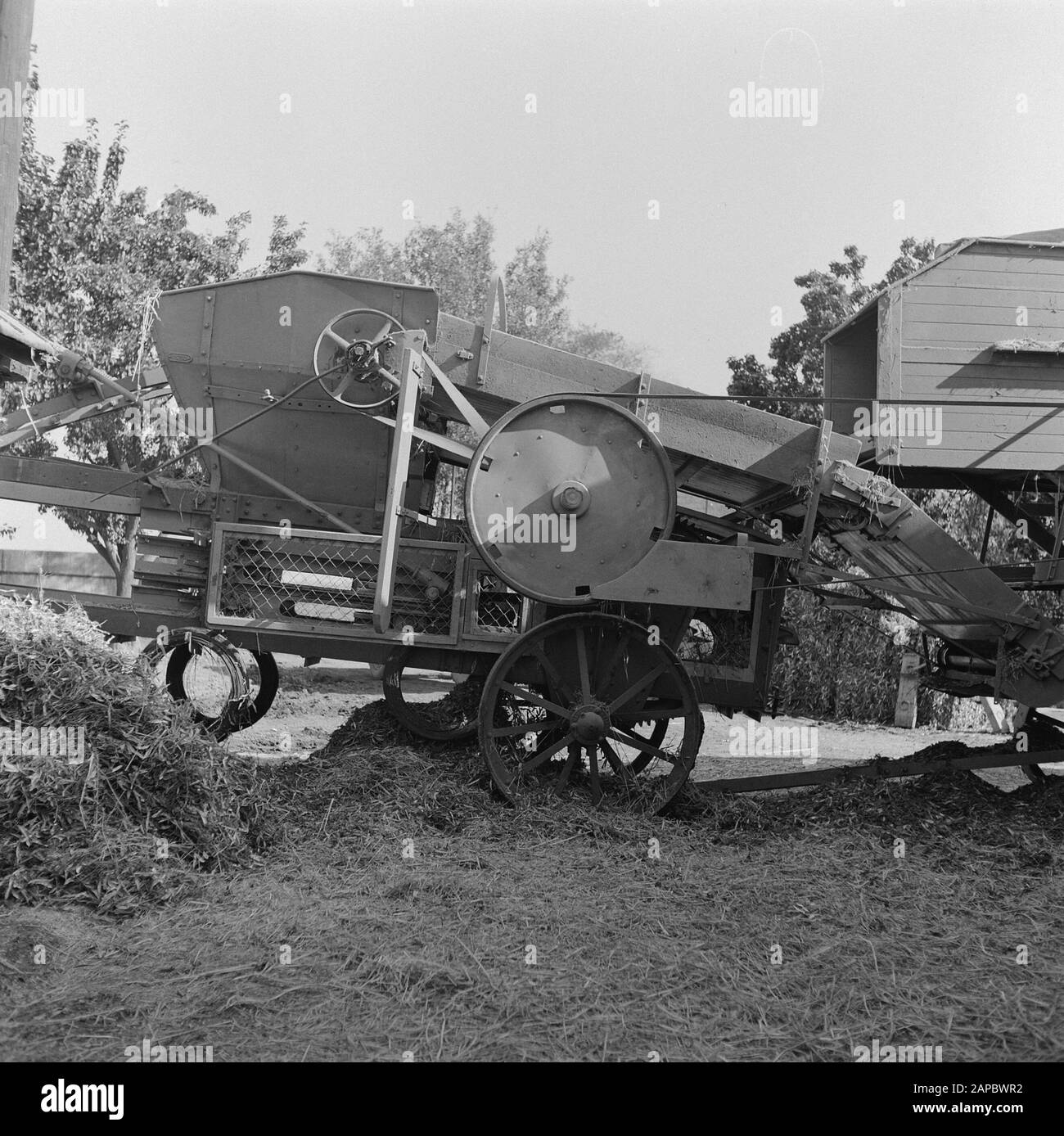 6.1x6.2 View of the main belt side on the poachers. Blinding of pulley and belt catcher Date: October 1951 Keywords: main belts, pulleys, belt catchers, poachers Stock Photo