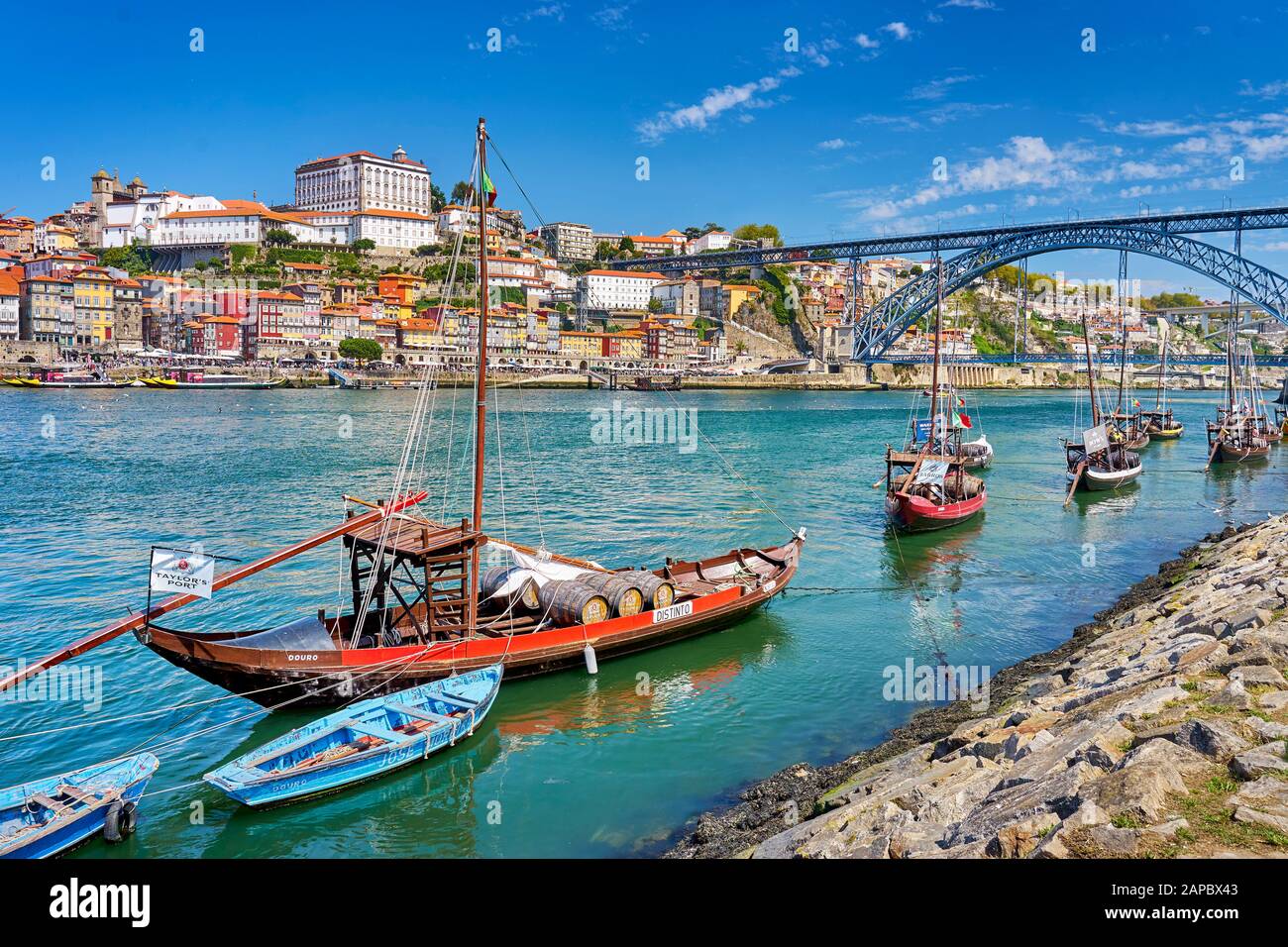 Traditional Rabelo boats, Porto, Portugal Stock Photo