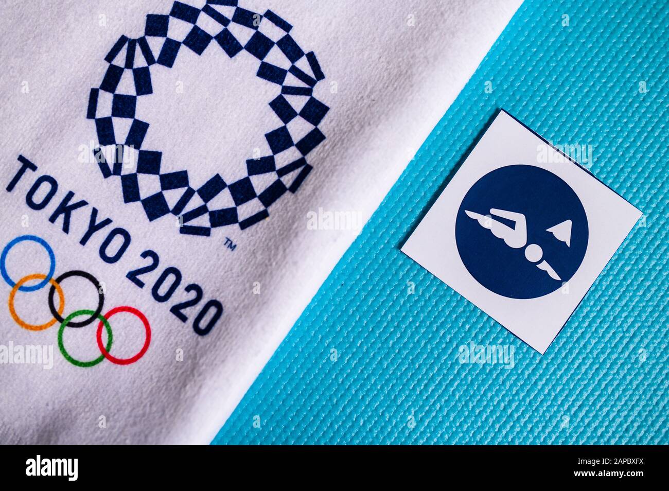 TOKYO, JAPAN, JANUARY. 20. 2020: Marathon Swimming pictogram for summer olympic game Tokyo 2020 Stock Photo