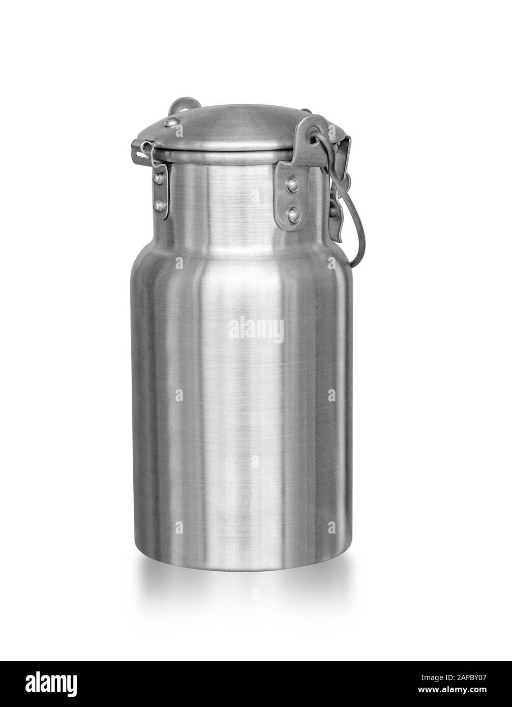 aluminium milk can on white background with clipping path Stock Photo