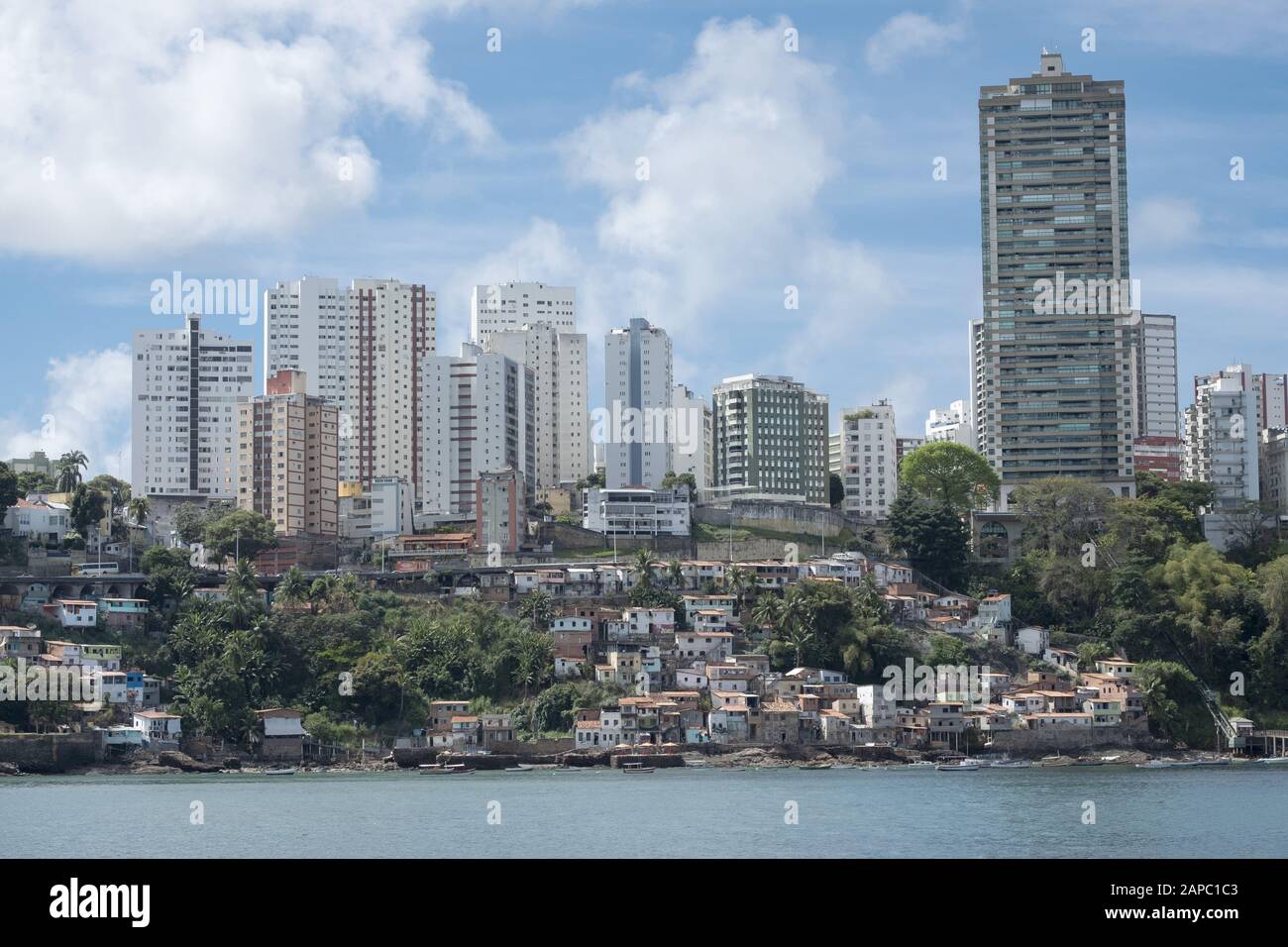 Brazil, Bahia, Salvador. Wealthy apartment blocks and favela slums in the Campo Grande region of the city Stock Photo