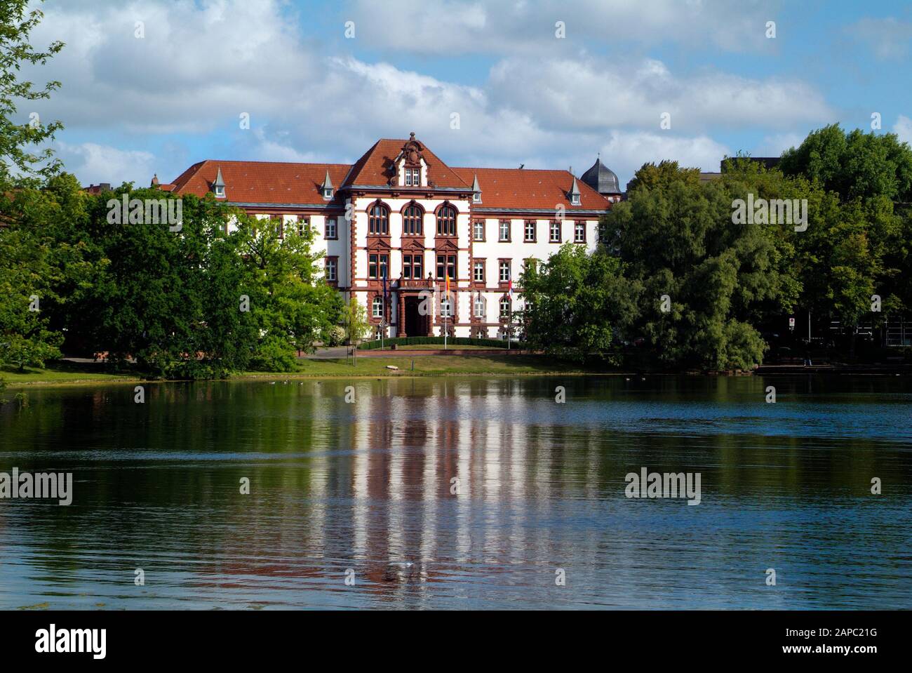 Germany, lake named Little Kiel with administration building Stock Photo