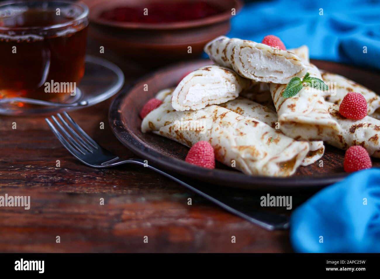 Pancakes With Homemade Cottage Cheese Sour Milk Fermented Product
