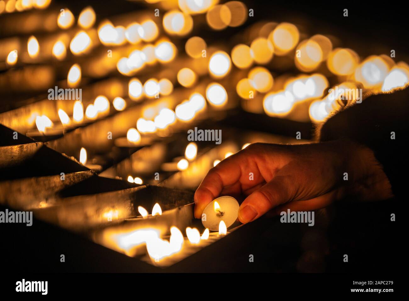 Lit candles the church in Zagreb. Croatia Christian, mary Stock Photo