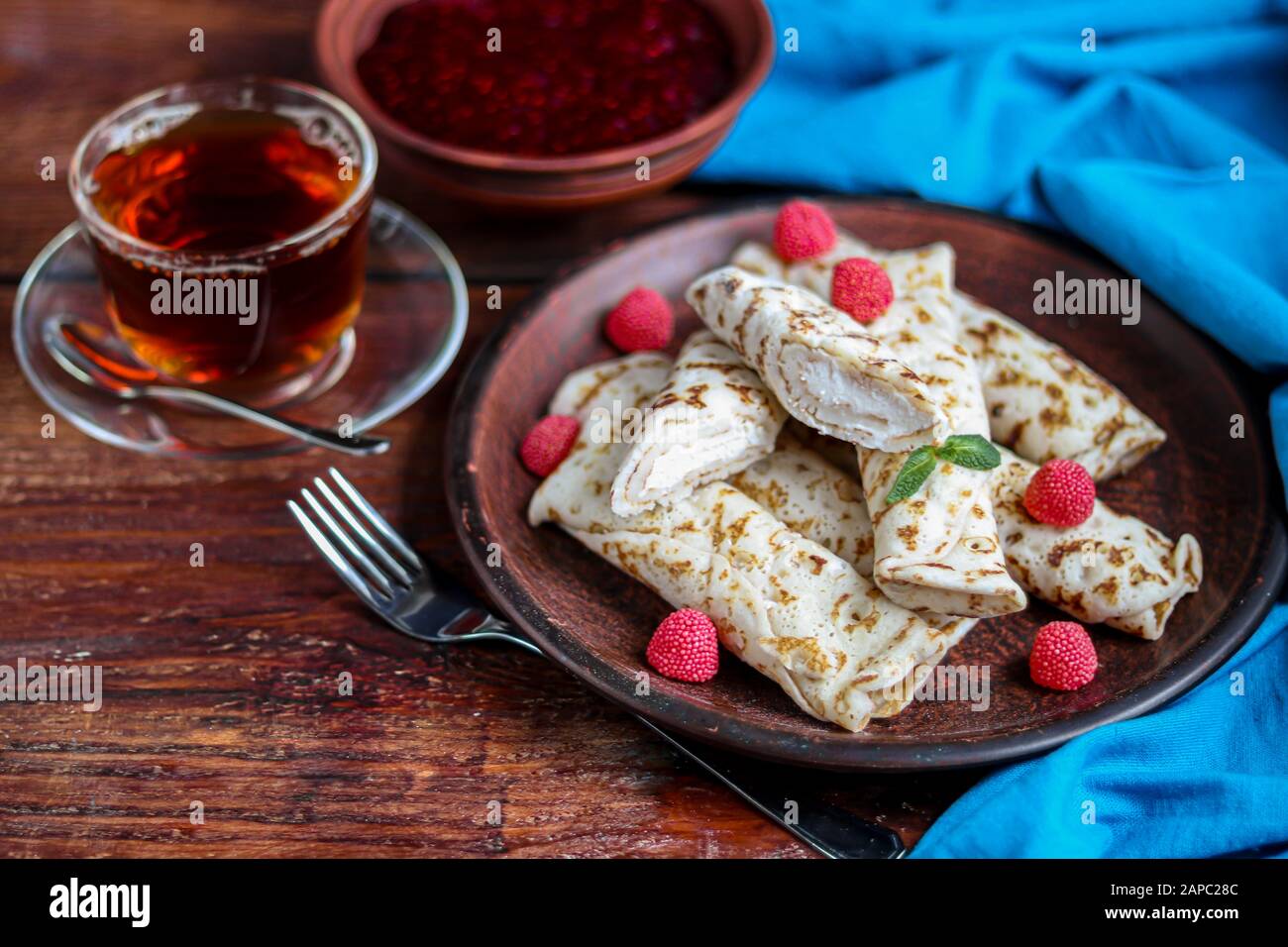 Pancakes With Homemade Cottage Cheese Sour Milk Fermented Product