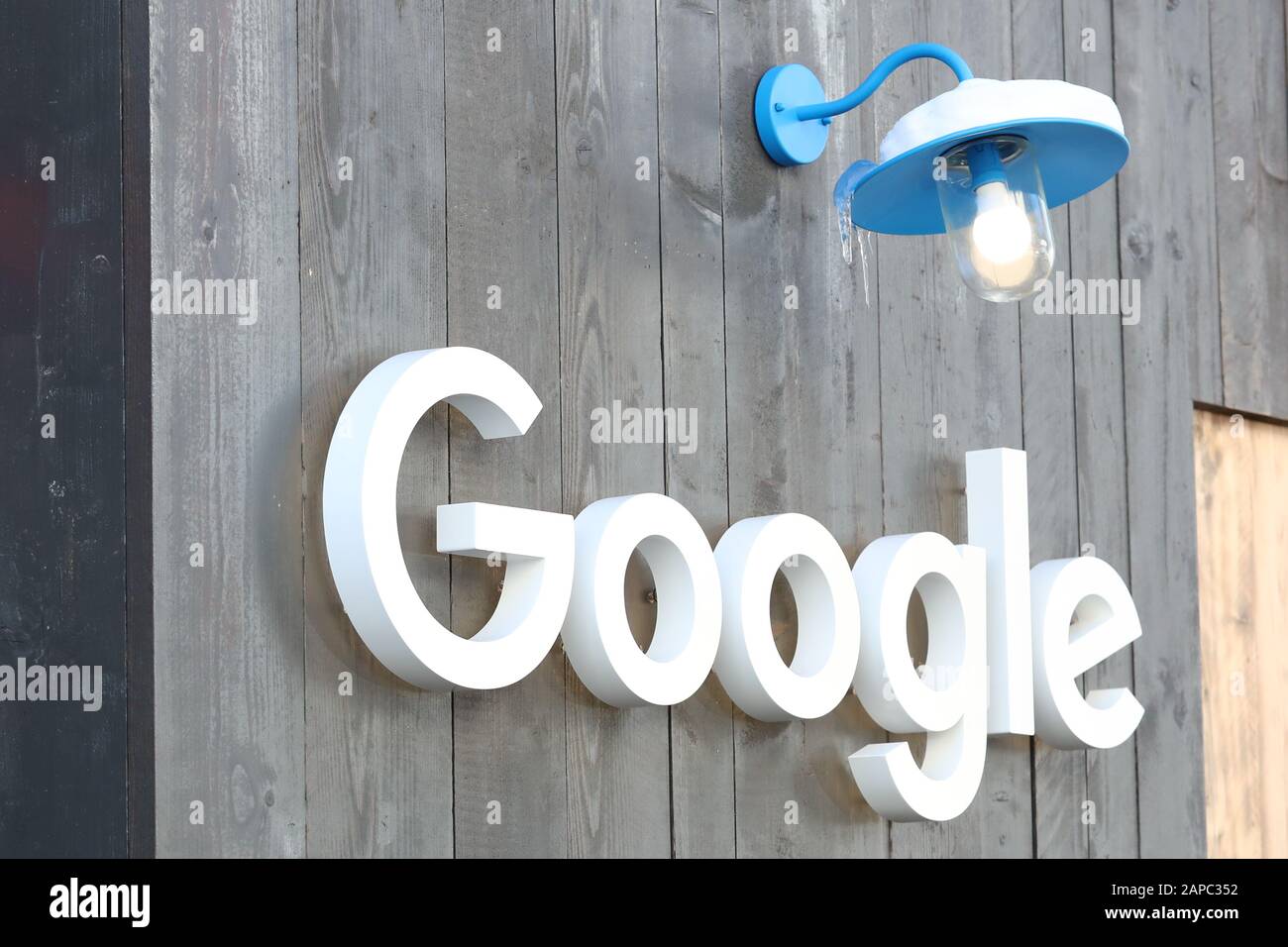 World Economic Forum (WEF) - Davos 2020. Google Logo is seen at the World Economic Forum (WEF) annual meeting in Davos, on January 21, 2020.     © Pierre Teyssot / Espa Images Stock Photo
