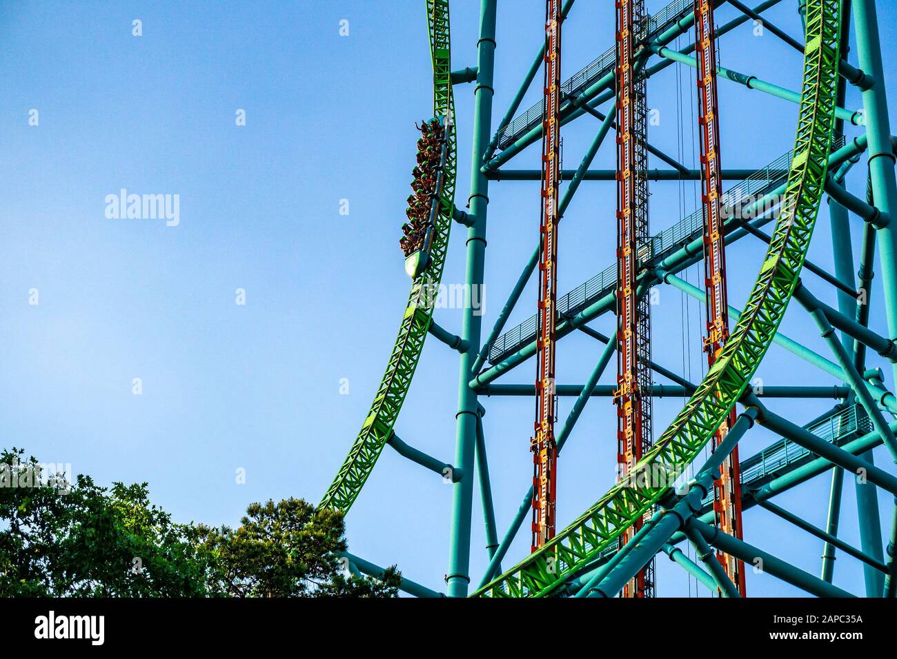 Guests having fun at the famous Kingda Ka roller coaster in Six Flags Great Adventure a famous amusement park located in Jackson, New Jersey Stock Photo