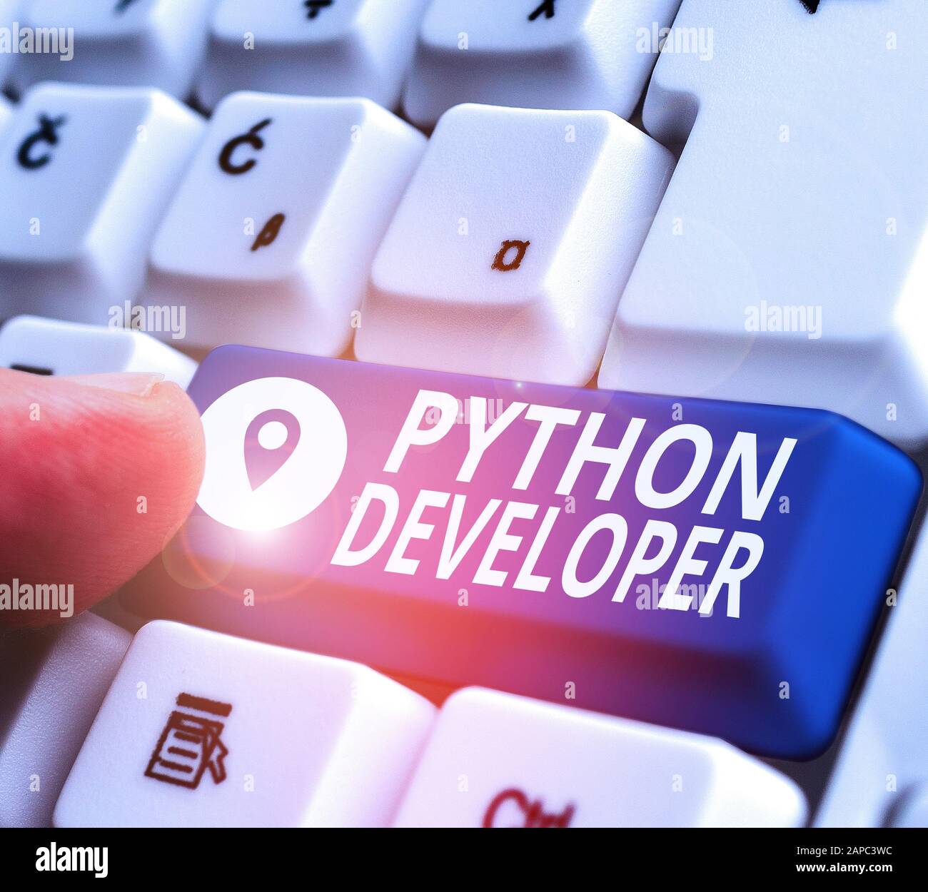 Handwriting text writing Python Developer. Conceptual photo responsible for writing serverside web application logic Stock Photo