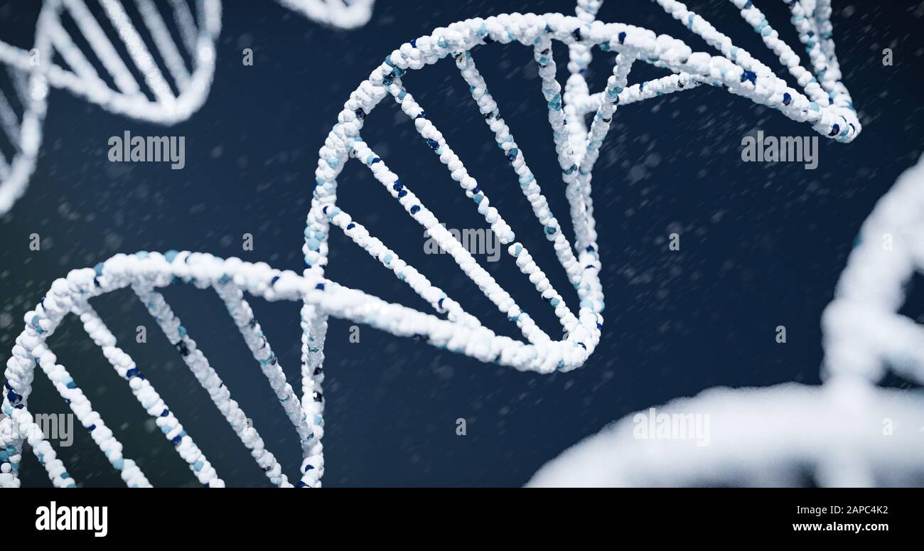 DNA Close up on Blue background., 3D rendering. Stock Photo