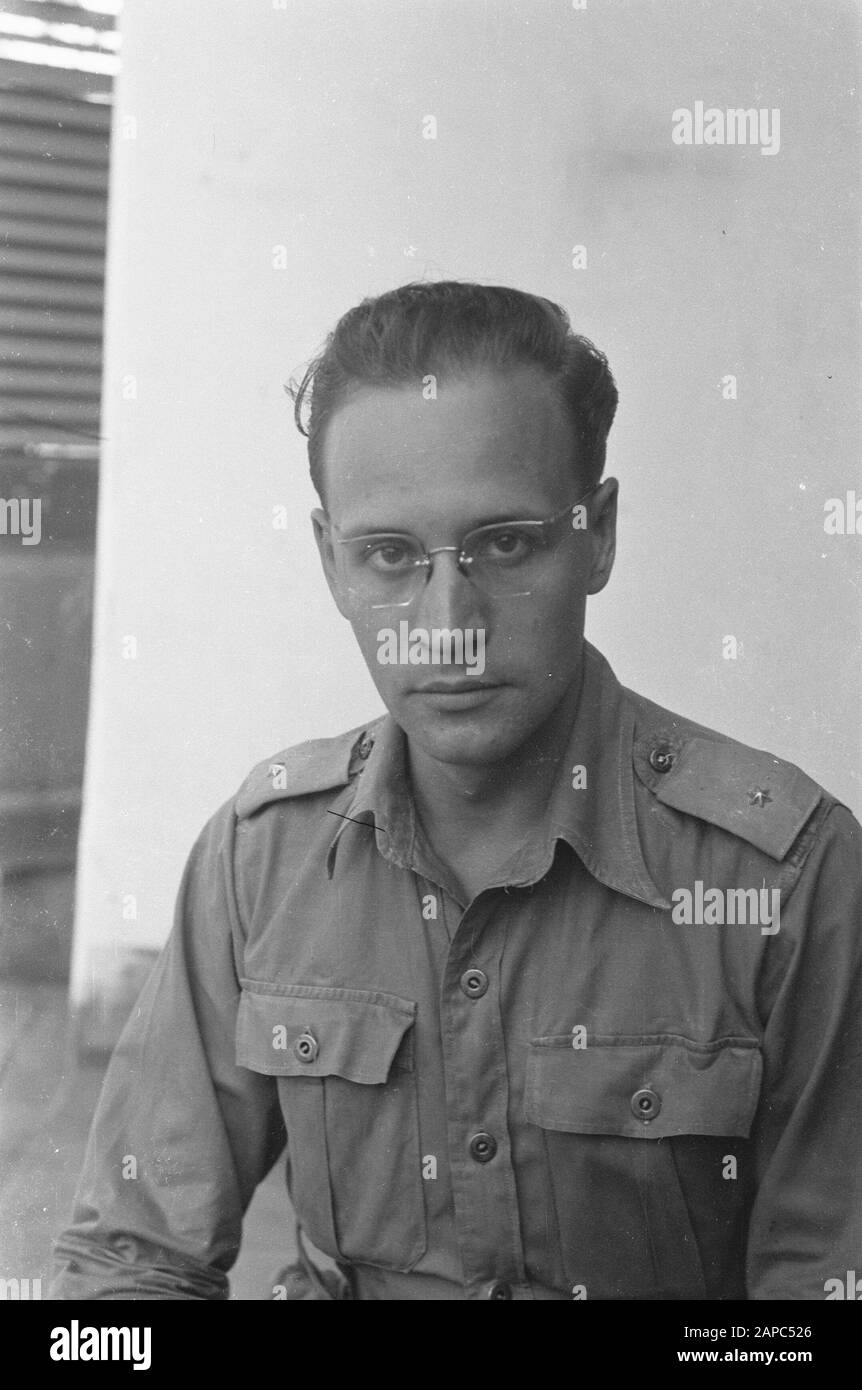 Passport Photos IX Description: [2nd lieutenant with glasses] Date: 1947 Location: Indonesia, Dutch East Indies Stock Photo