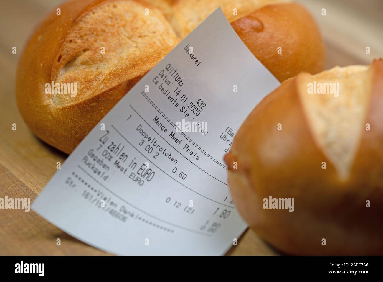 Receipt at the bakery after shopping Stock Photo