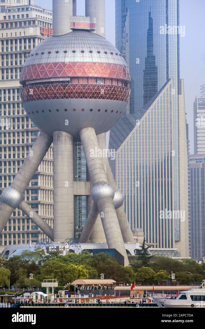 View of the Oriental Pearl TV Tower and the Central Business District of Shanghai (Pudong) Stock Photo