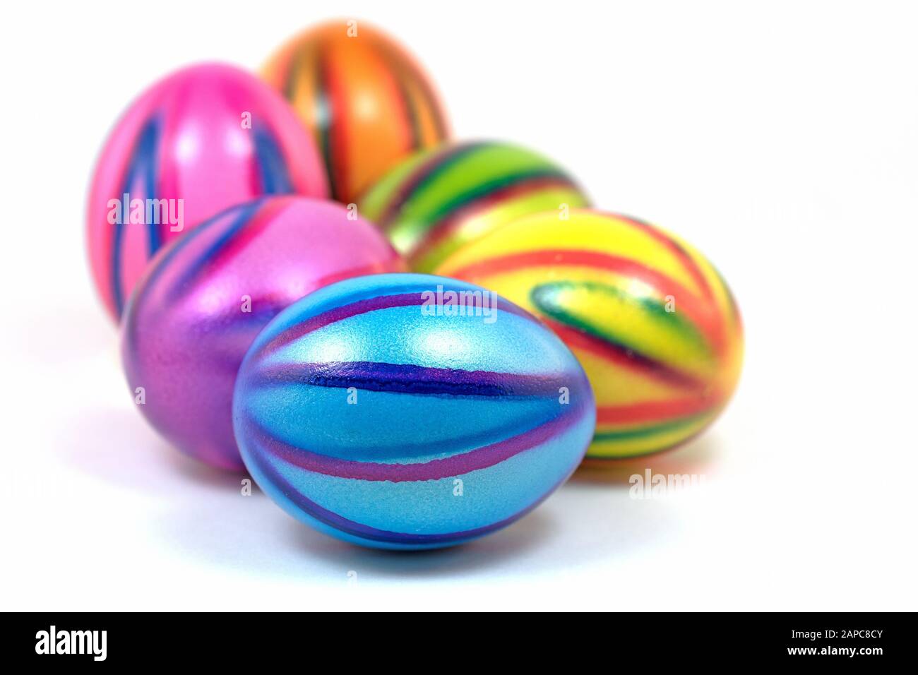 Colorful easter eggs against white background Stock Photo