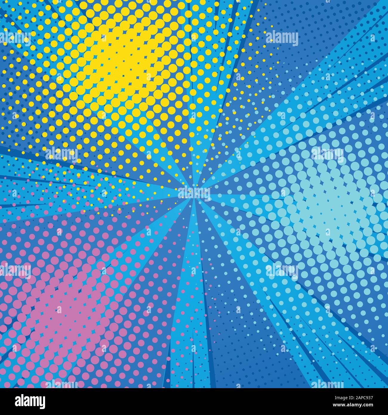 Abstract comics pop art style blank layout. Rays and halftone dot . Vector illustration on red background. Stock Vector