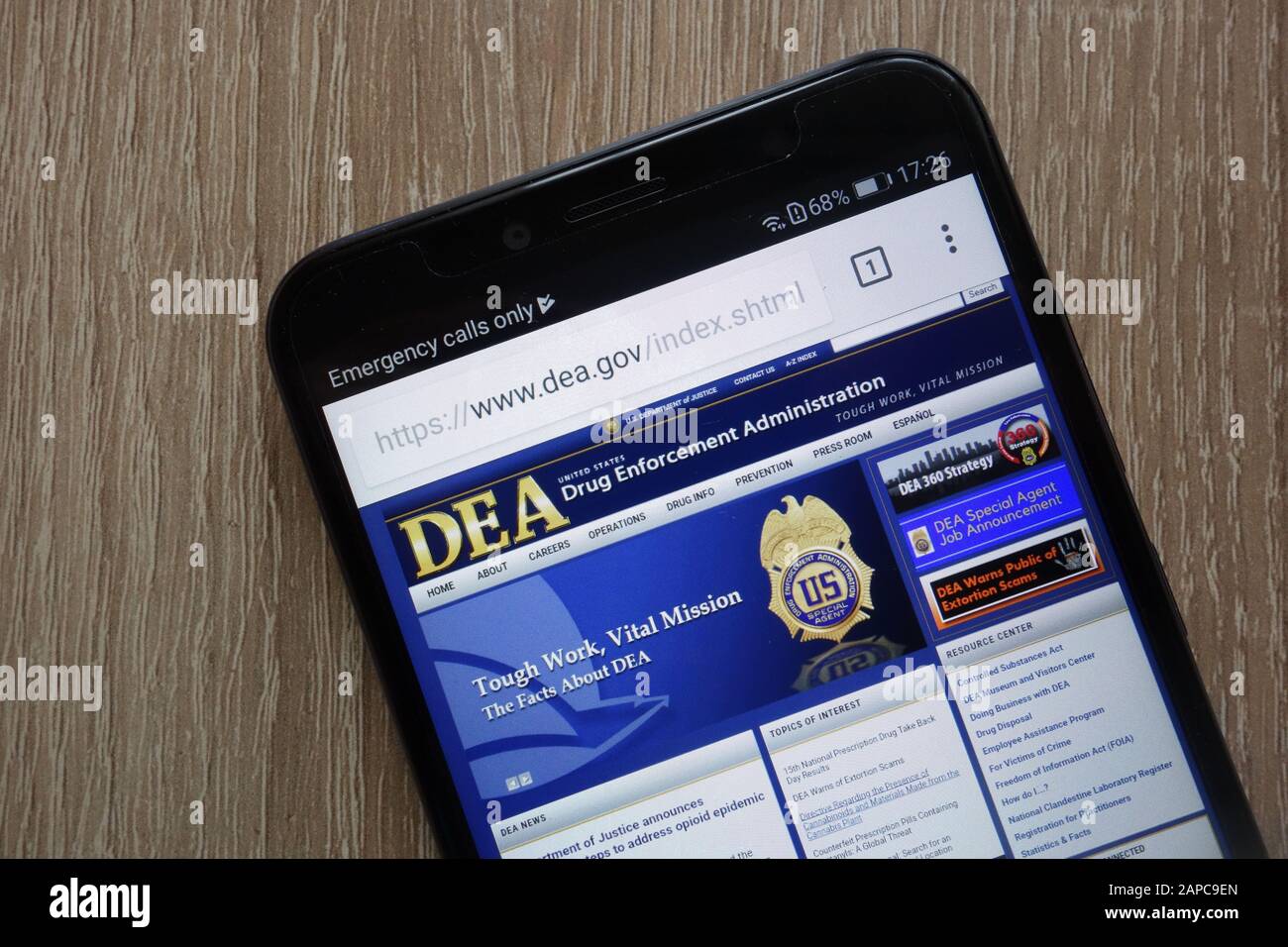 United States Drug Enforcement Administration (DEA) website displayed on a modern smartphone Stock Photo