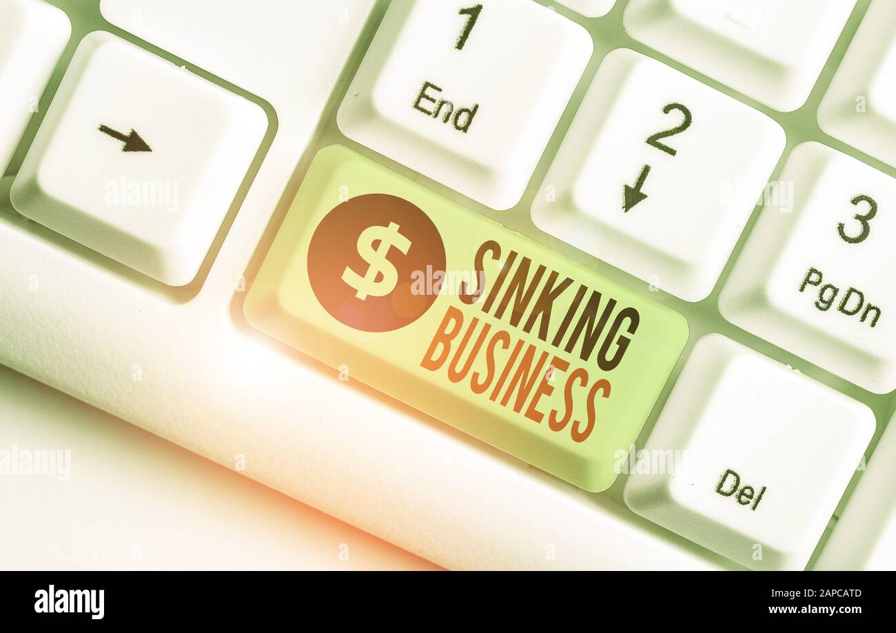 Writing note showing Sinking Business. Business concept for the company or other organization that is failing Stock Photo