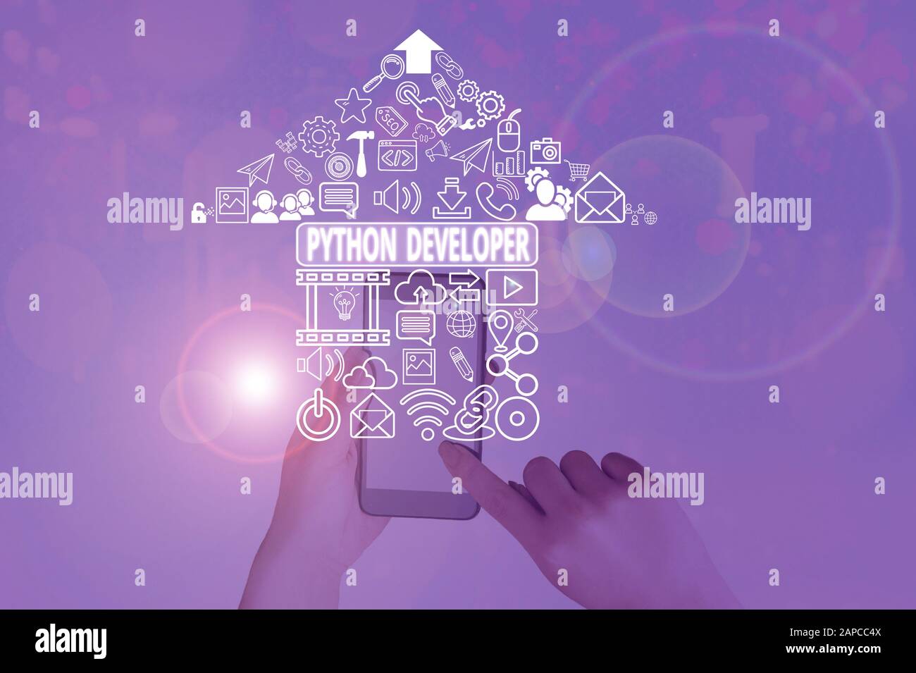 Text sign showing Python Developer. Business photo showcasing responsible for writing serverside web application logic Stock Photo