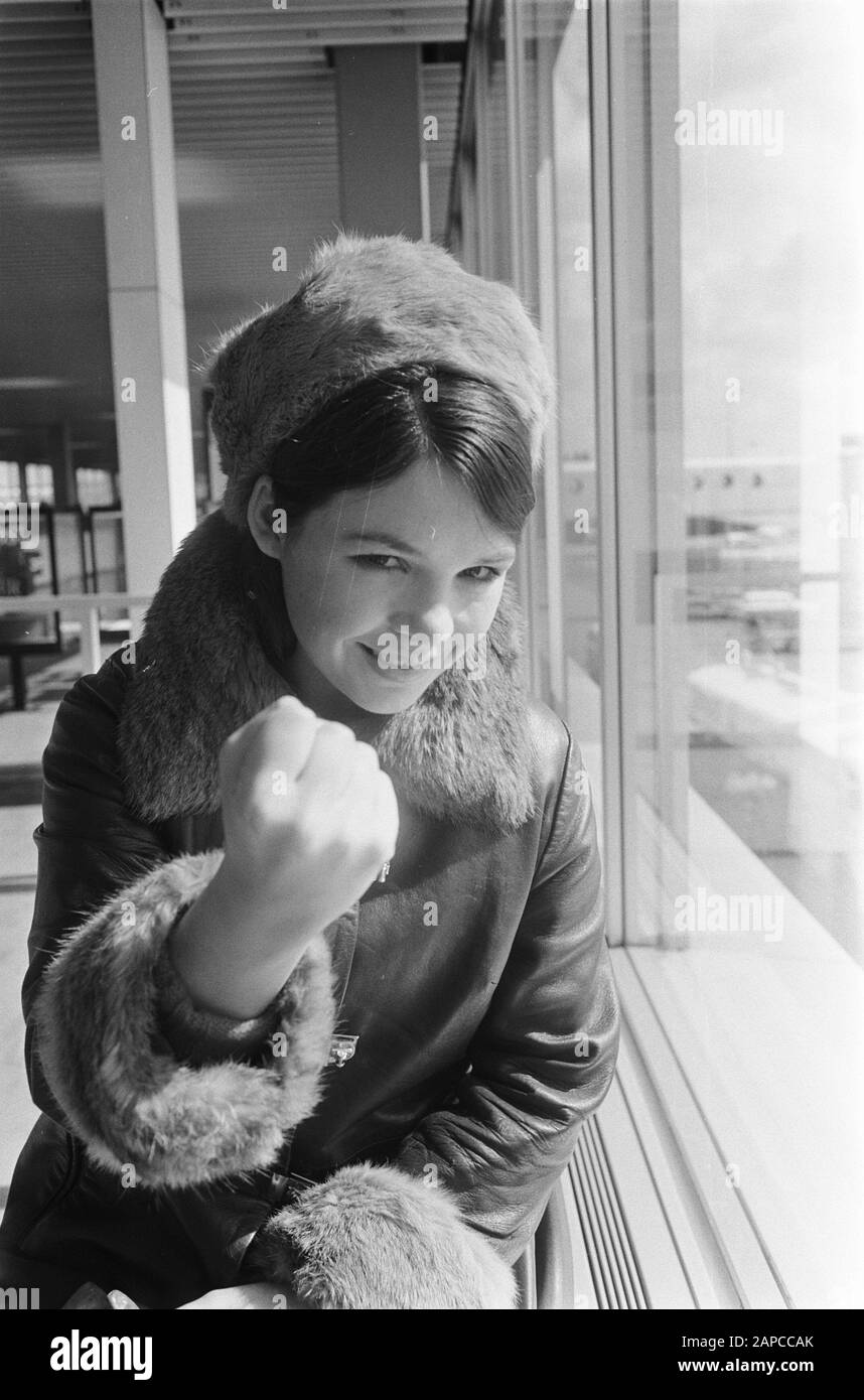 Arrival Irish singer Dana at Schiphol Date: 31 March 1970 Location: Noord-Holland, Schiphol Keywords: singers Personal name: Dana Stock Photo