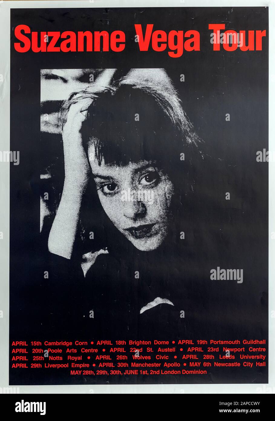 Suzanne Vega UK Tour 1990, Musical concert poster Stock Photo