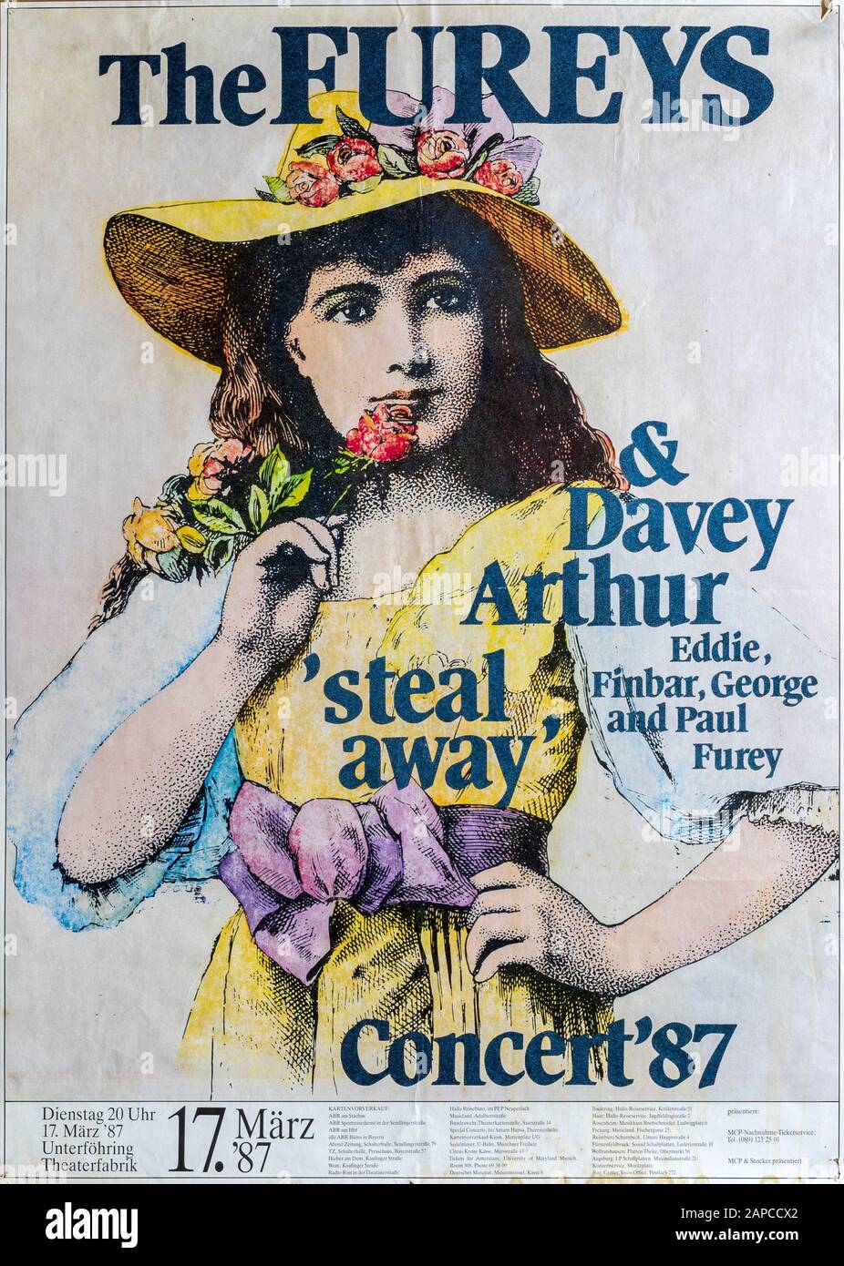 The Fureys & Davey Arthur Steal Away concert Munich 1987, Musical concert poster Stock Photo