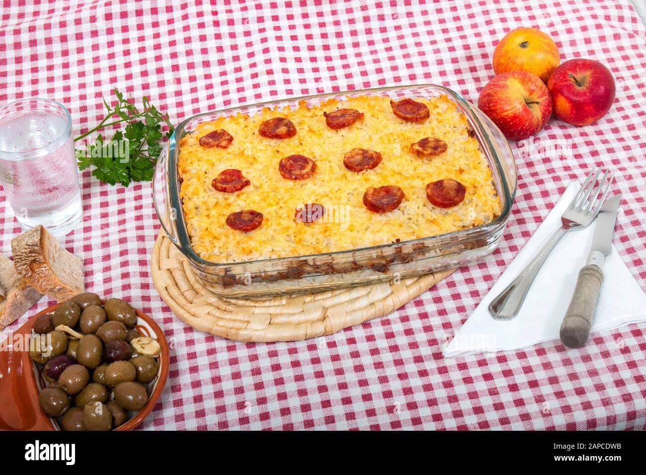 Traditional portuguese food of rice with duck and chorizo Stock Photo