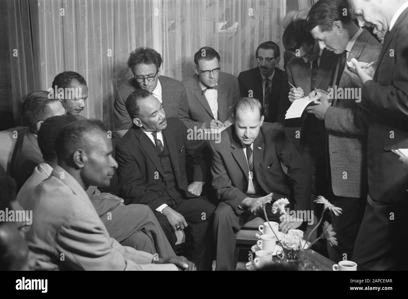 Arrival New Guinea delegation at Schiphol Airport. Press conference in VIP-room Date: 22 August 1961 Location: Noord-Holland, Schiphol Keywords: arrivals, delegations, press conferences Stock Photo