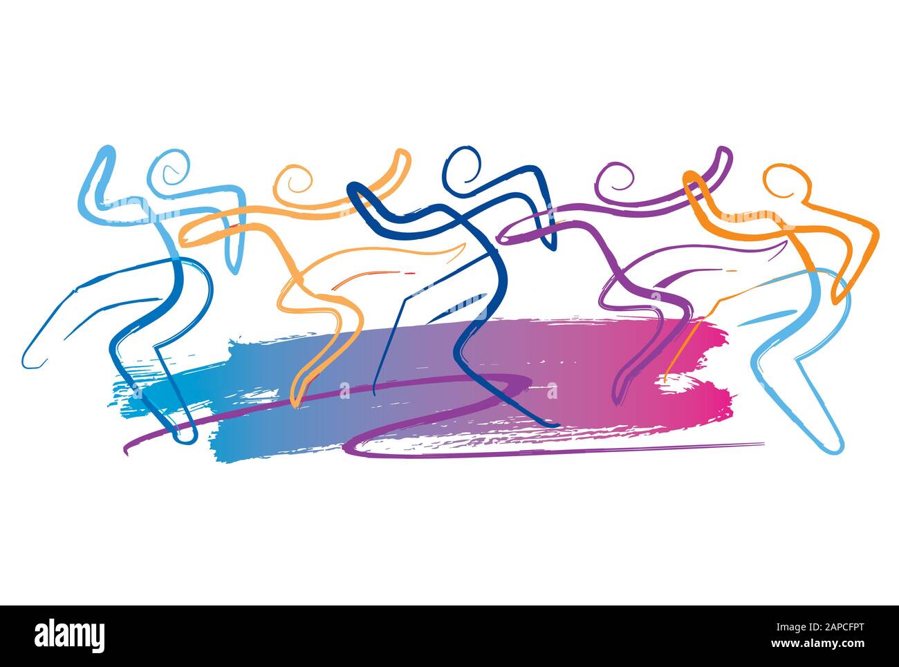 Dance party, modern dance group. Expressive, abstract stylized