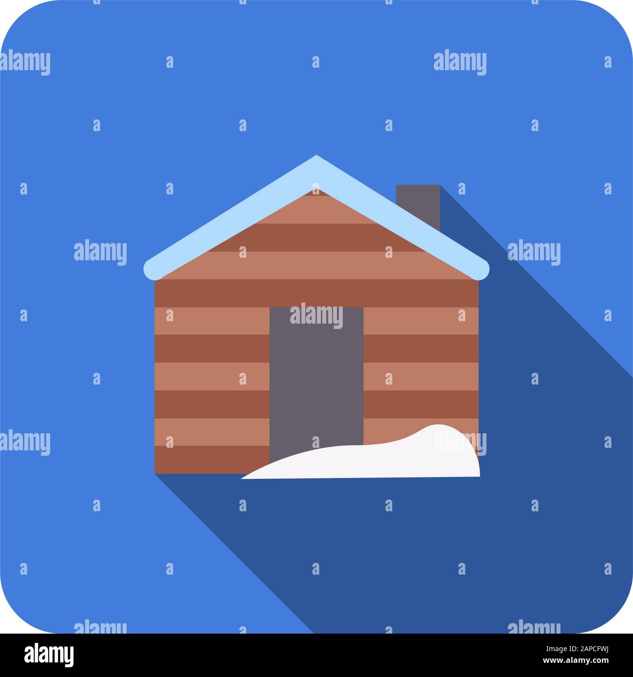 winter house with chimney flat icon with long shadow vector Stock Vector