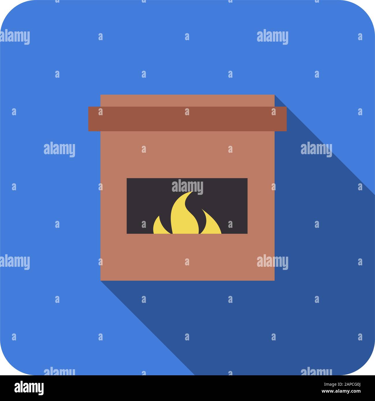 fireplace flat icon winth long shadow vector Stock Vector