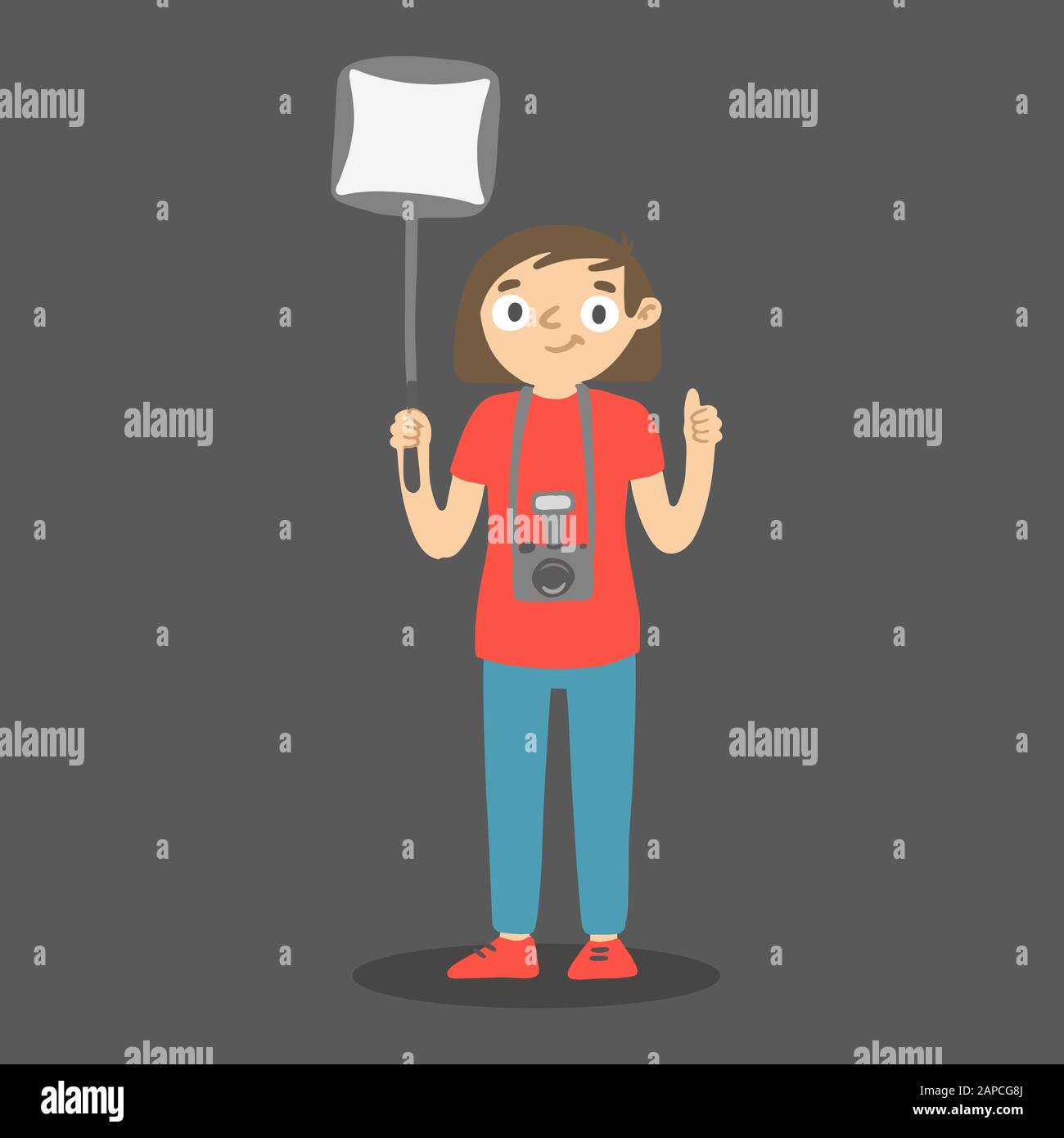 Cartoon Photographer With Softbox And Thumb Up Vector Girl With Camera And Lightbox Stock Vector Image Art Alamy