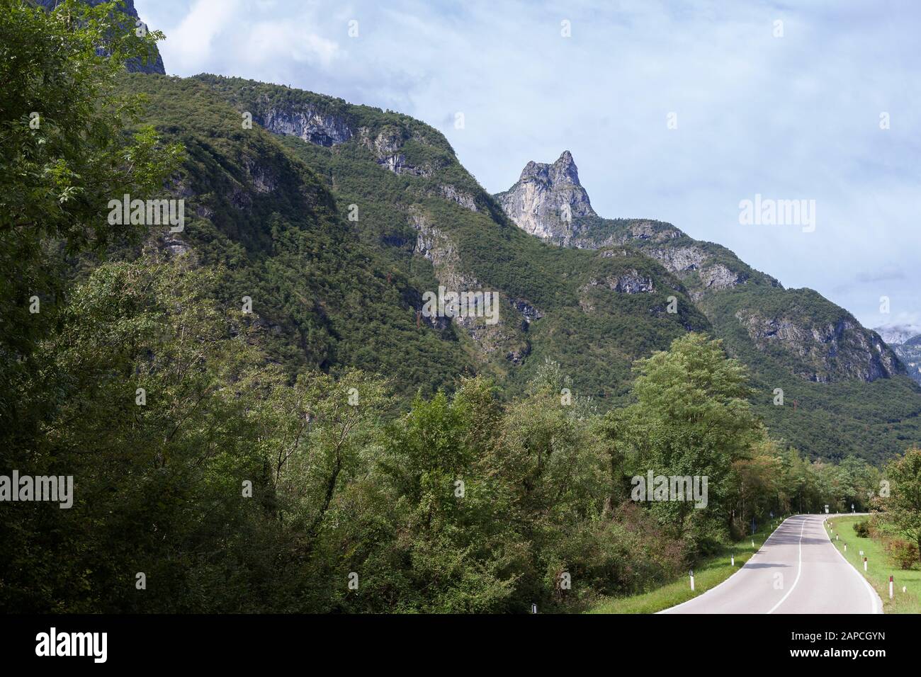 View of the Monti del Sole mountains in the Belluno Dolomites from the Val Cordevole, near Sedico, Province of Belluno, Veneto, Italy Stock Photo