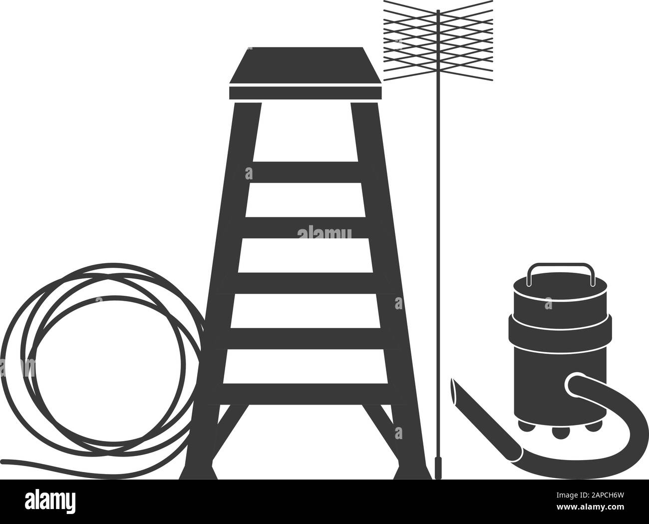 Various tools used by chimney sweepers in vector Stock Vector