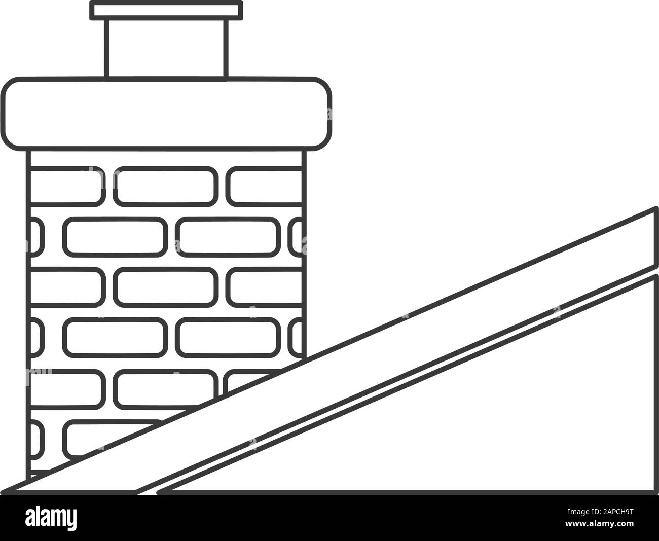 Classic brick chimney on slanted roof in vector line drawing Stock