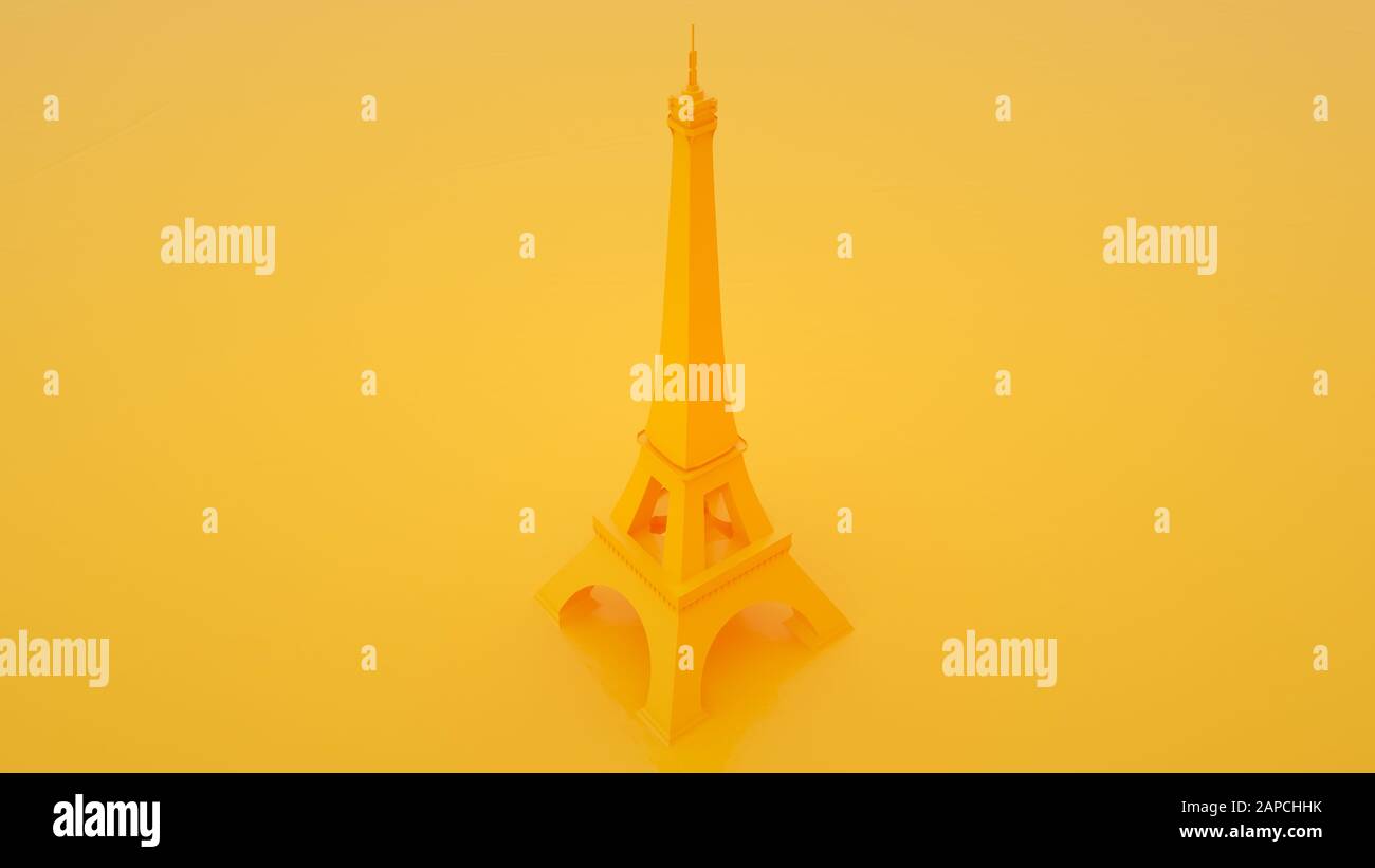 Eiffel tower on yellow background. 3d illustration Stock Photo - Alamy