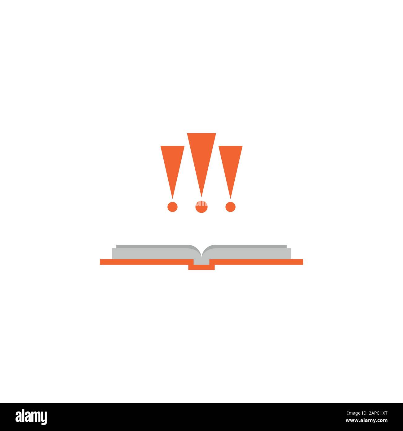 squared opened book with orange cover and three exclamation marks ...