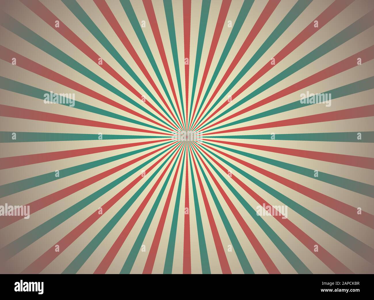 Sunlight retro wide horizontal background. Pale red, blue, beige color burst background. Fantasy Vector illustration. Magic Sun beam ray pattern backg Stock Vector