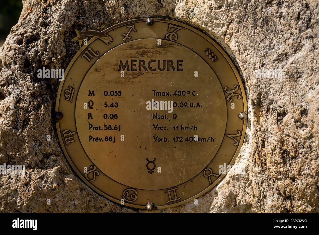 Saint-Luc, Valais, Switzerland - August 8 2018: Planets Trail walk - close  up of the identity card for the planet Mercury Stock Photo - Alamy