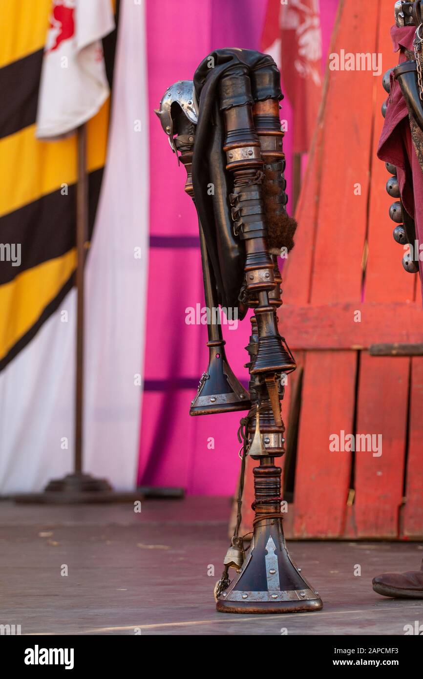 Cool detailed medieval type bagpipe musical instrument Stock Photo Alamy