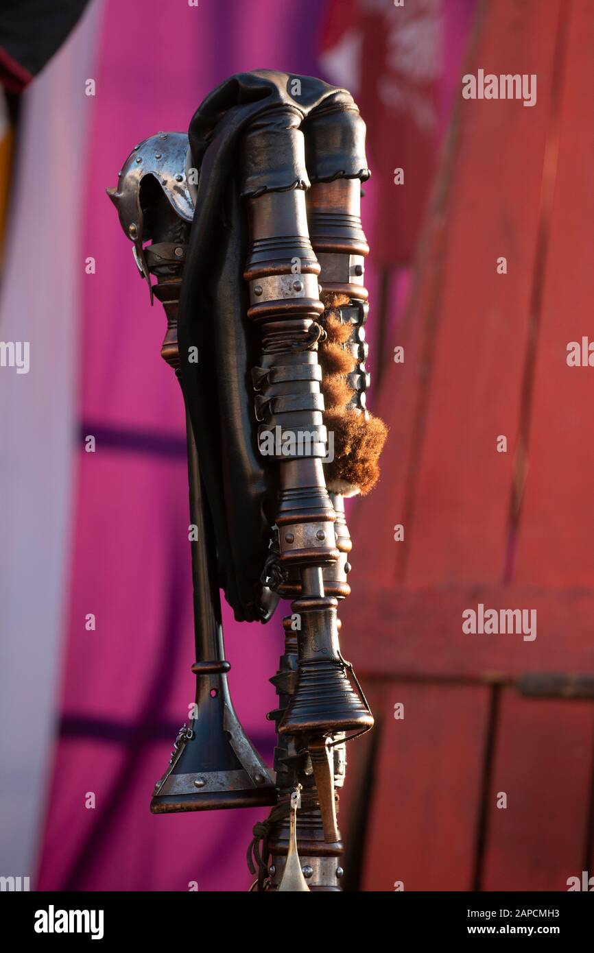 Cool detailed medieval type bagpipe musical instrument Stock Photo Alamy