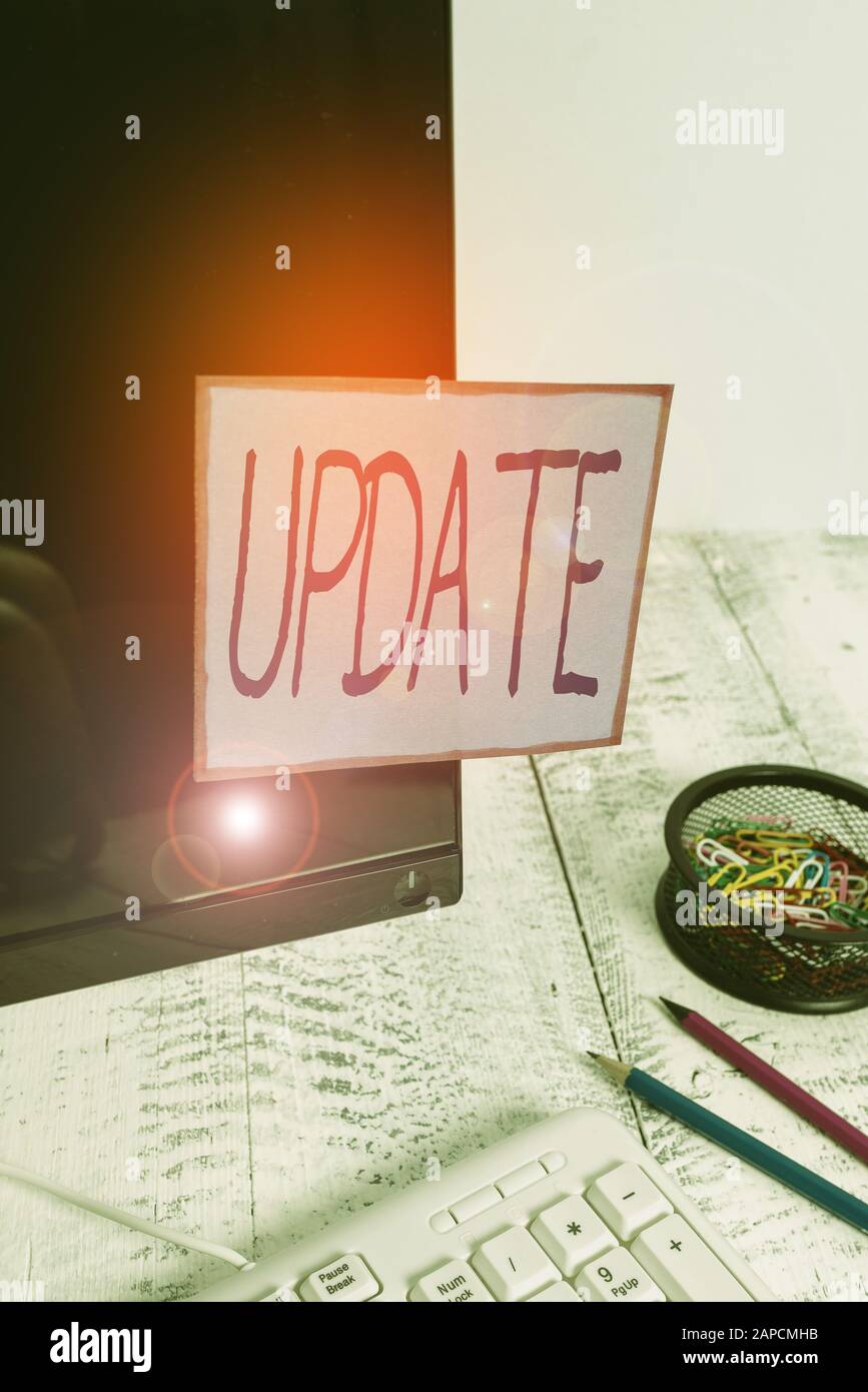 Update One Written Handwriting text writing Update. Conceptual photo make something more ...