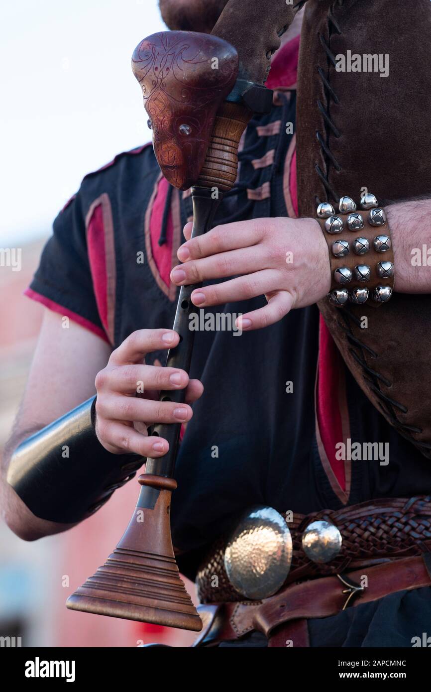 Cool detailed medieval type bagpipe musical instrument Stock Photo Alamy