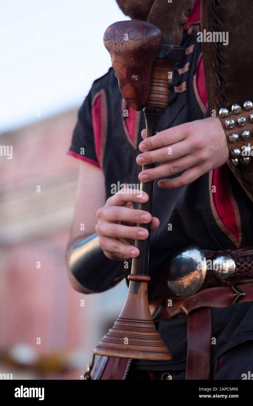Cool detailed medieval type bagpipe musical instrument Stock Photo Alamy